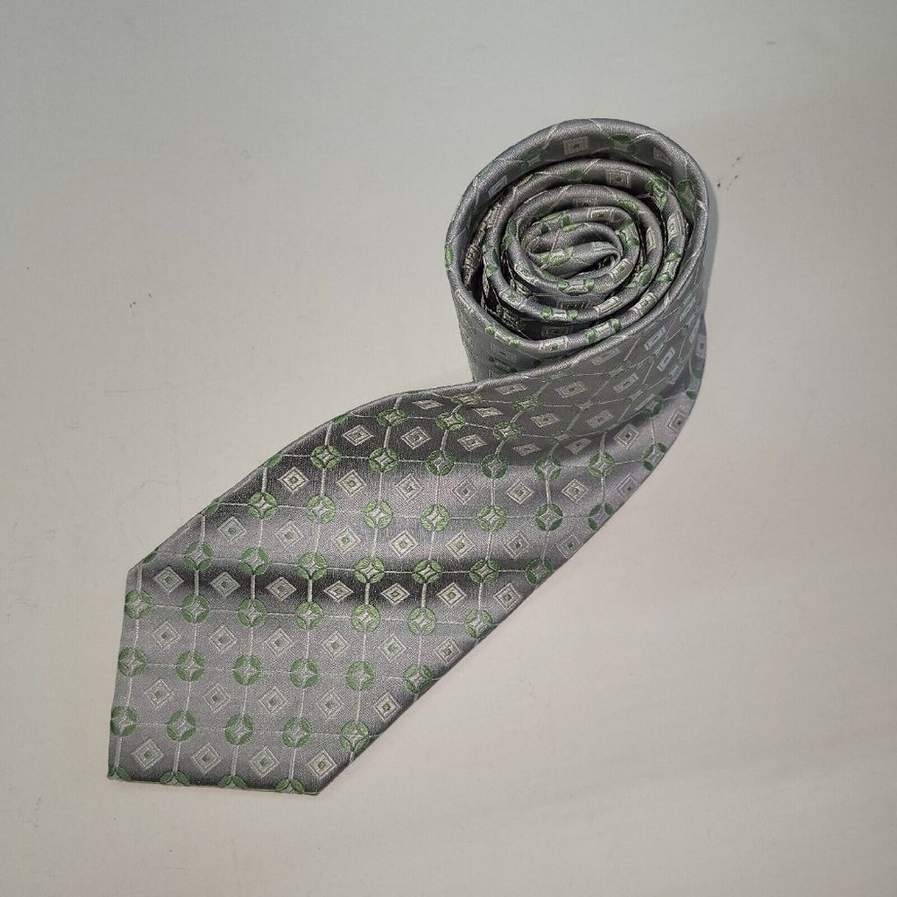 Classic Gray and Green Geometric Men's Tie